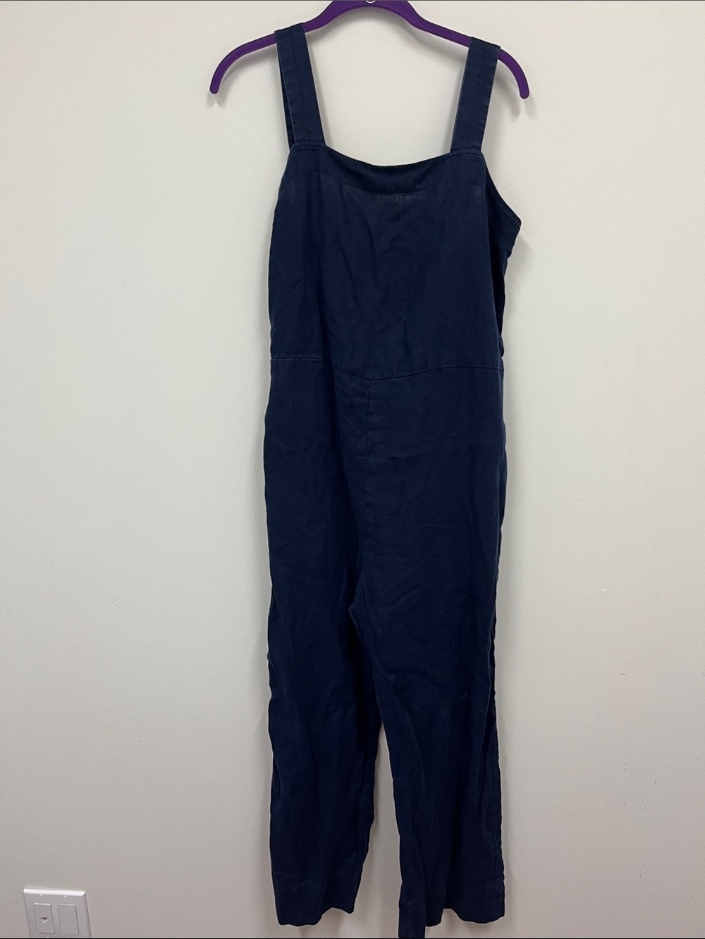 Quince 100% European Linen Navy Square Neck Jumpsuit size M